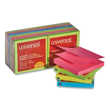 Universal® Fan-folded Self-stick Pop-up Notes, 3 X 3, Assorted Neon-yellow, 100sheet, 12-pk freeshipping - TVN Wholesale